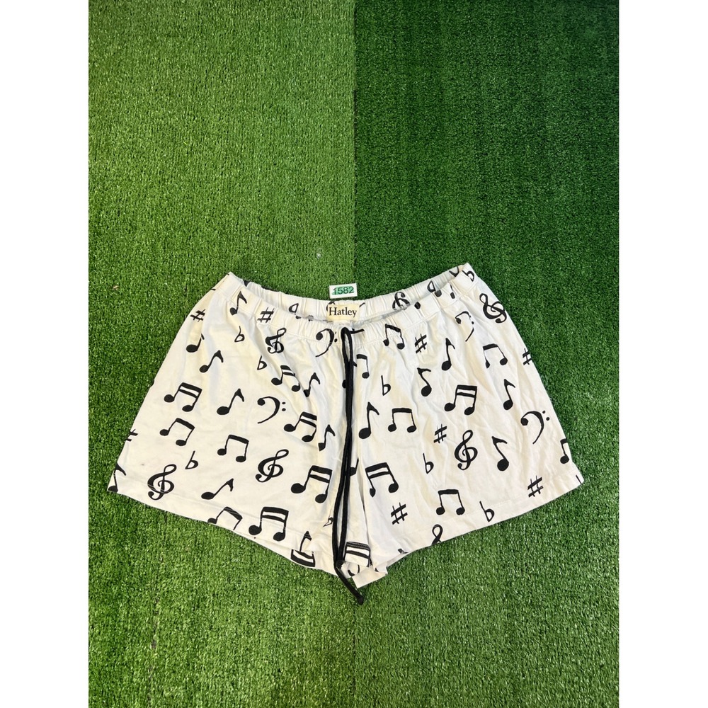 Hatley Womens XL White Black Musical Note Print Cotton Pajama Lounge Shorts